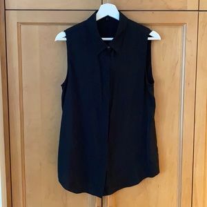 Theory silk button sleeveless collared blouse